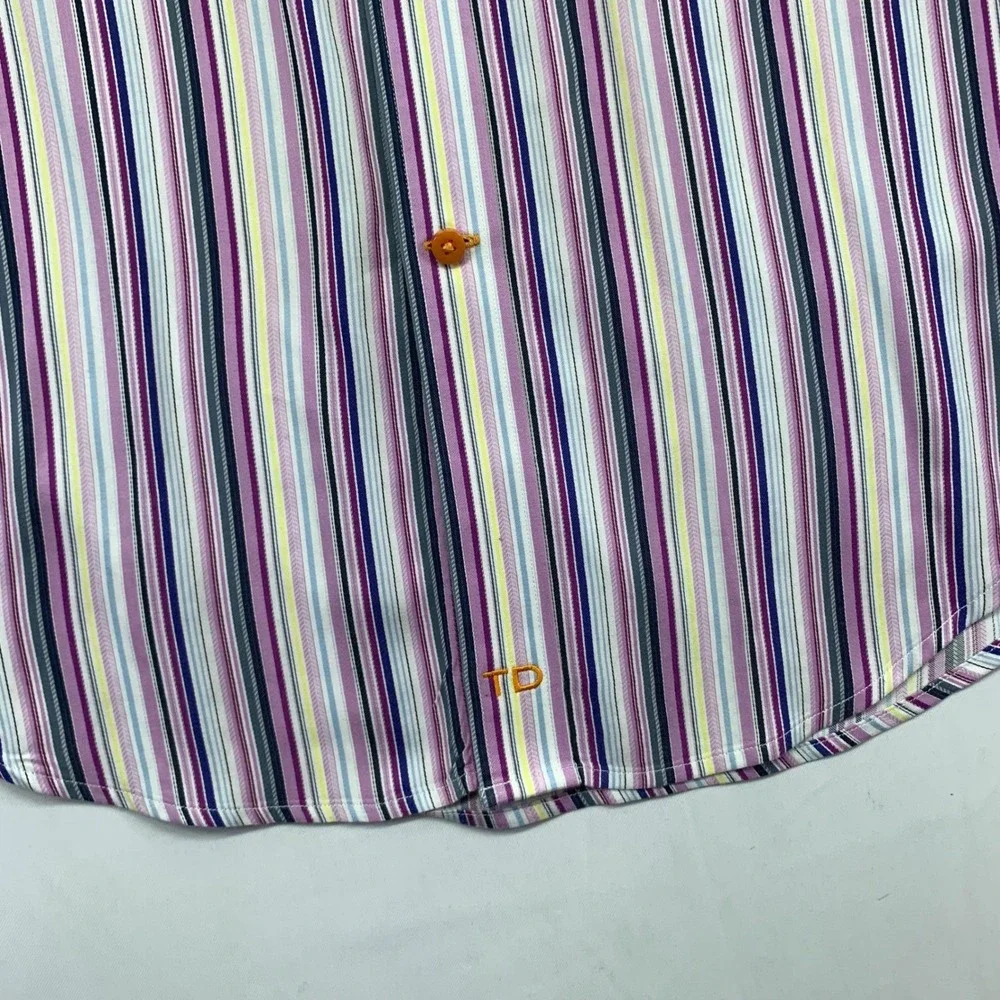 Thomas Dean Mens Striped Button Down Shirt M Medium Multicolor Cotton Longsleeve